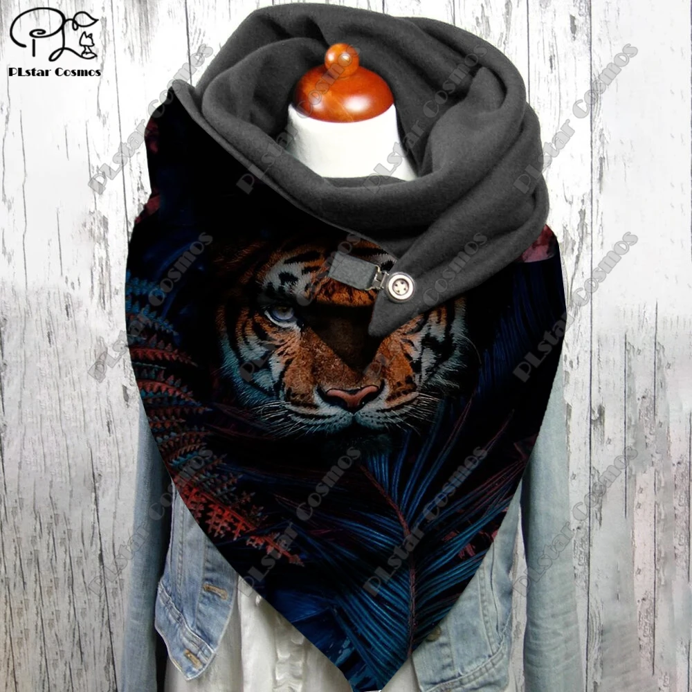 3D printing cat dog fox panda tiger leopard pattern warm shawl scarf spring and winter big triangle scarf casual gift