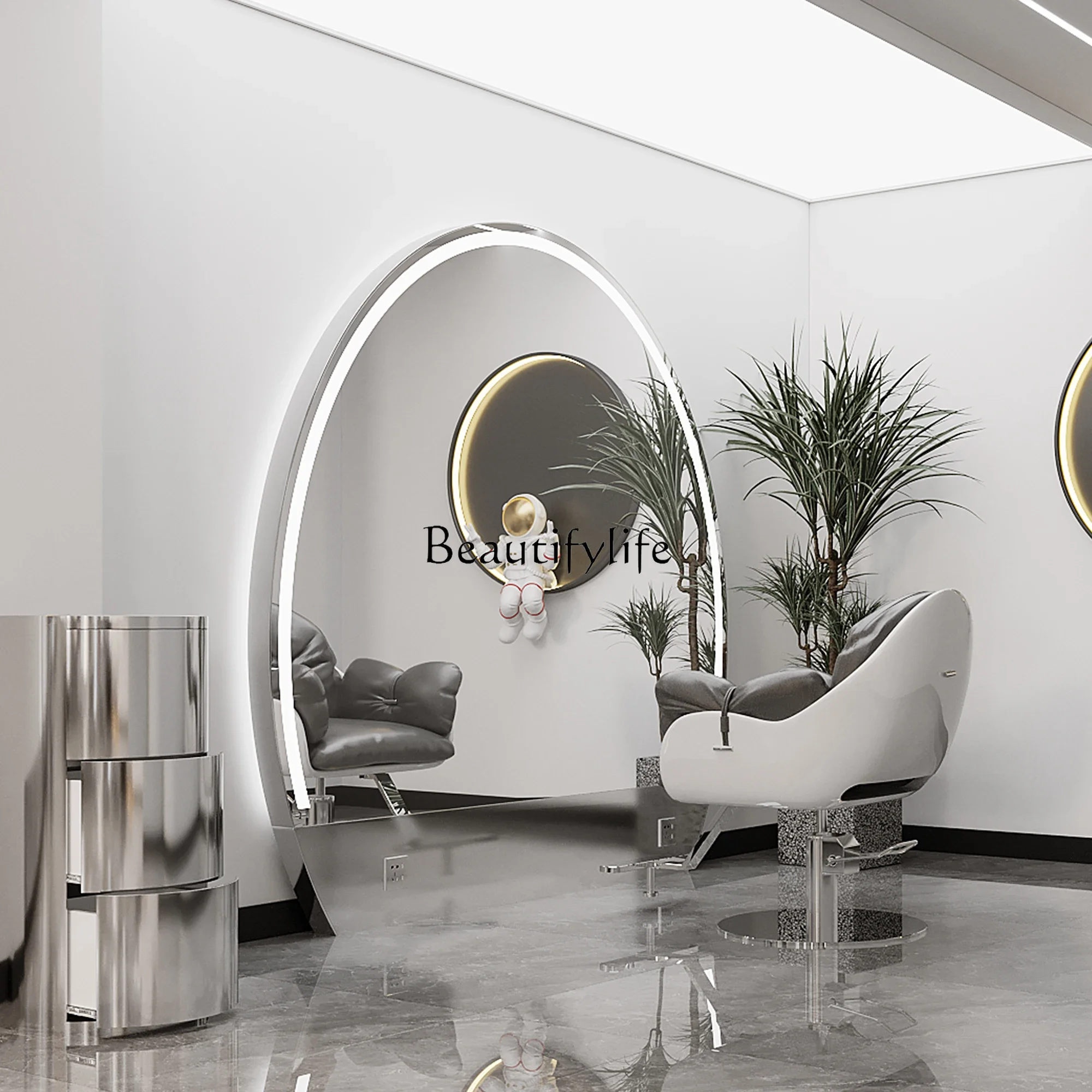 

ld 30*Nordic Style Large round Barber Shop Hairdressing Mirror for Hair Salon Single and Double-Sided Floor Mirror