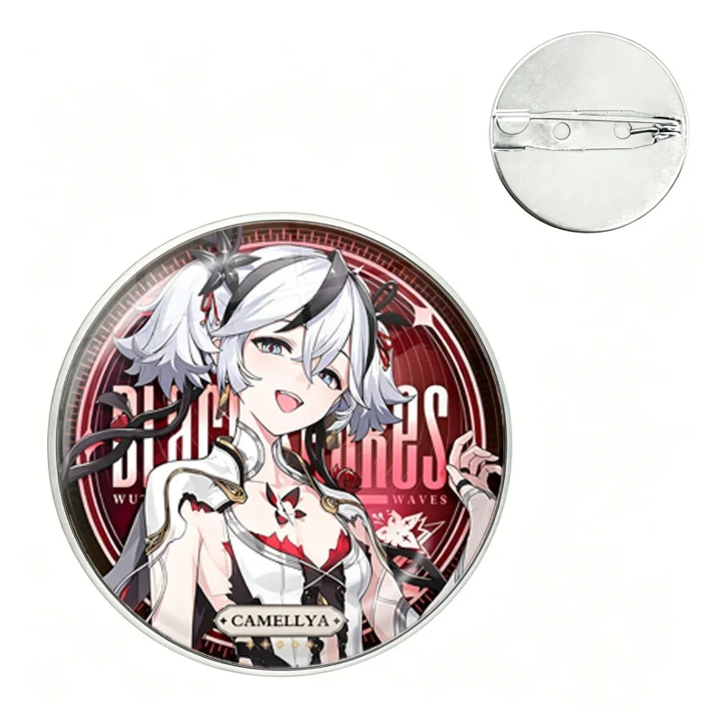 New Wuthering Waves 25MM Glass Brooch Denia Aemeath Hiyuki Badge Pin Cartoon Anime Game Cosplay Jewelry Cute Gift
