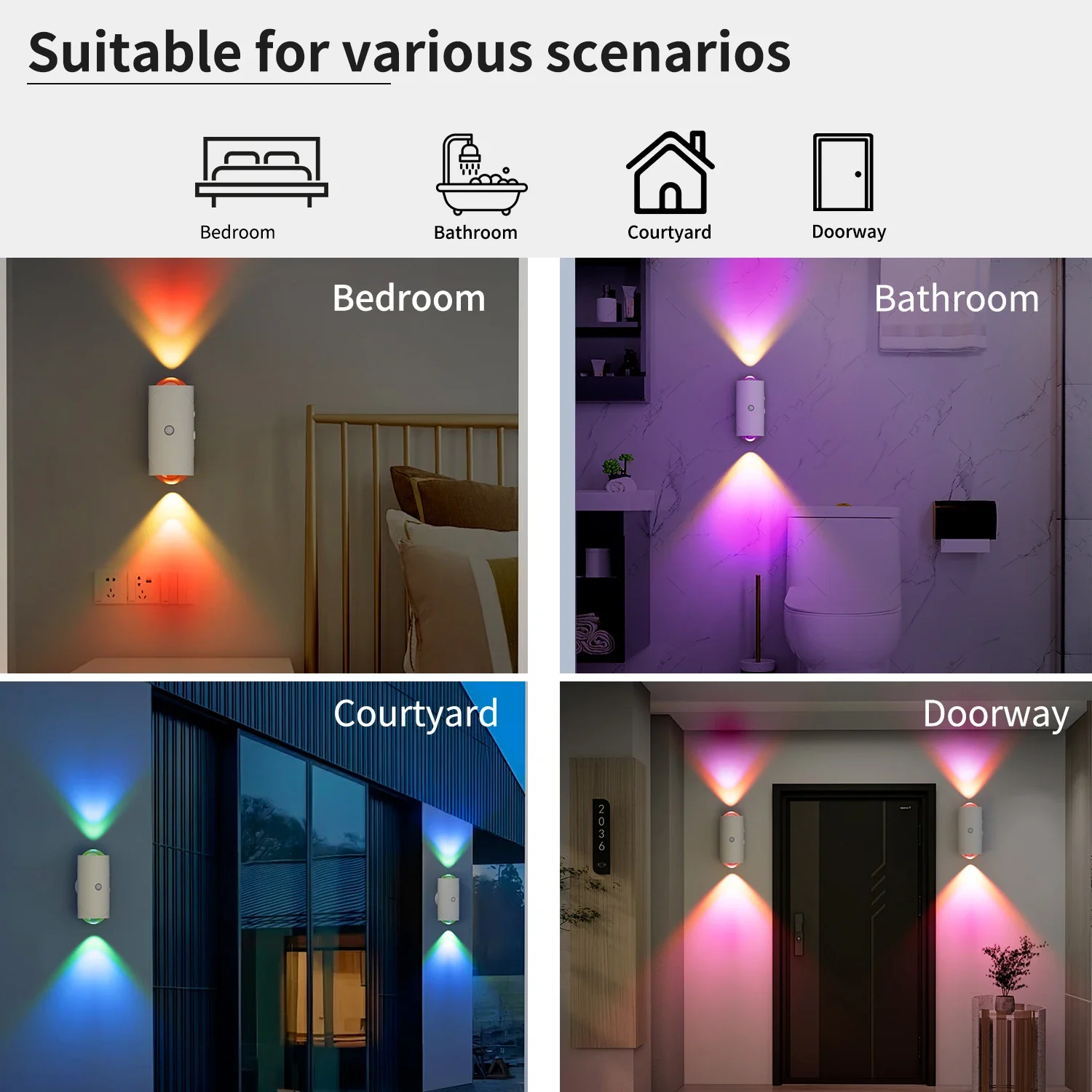Motion Sensor Wall Lamp LED Wall Lights RGB Warmlight Home Decoration Light Up and Down Night Light Rechargeable for Stair Porch