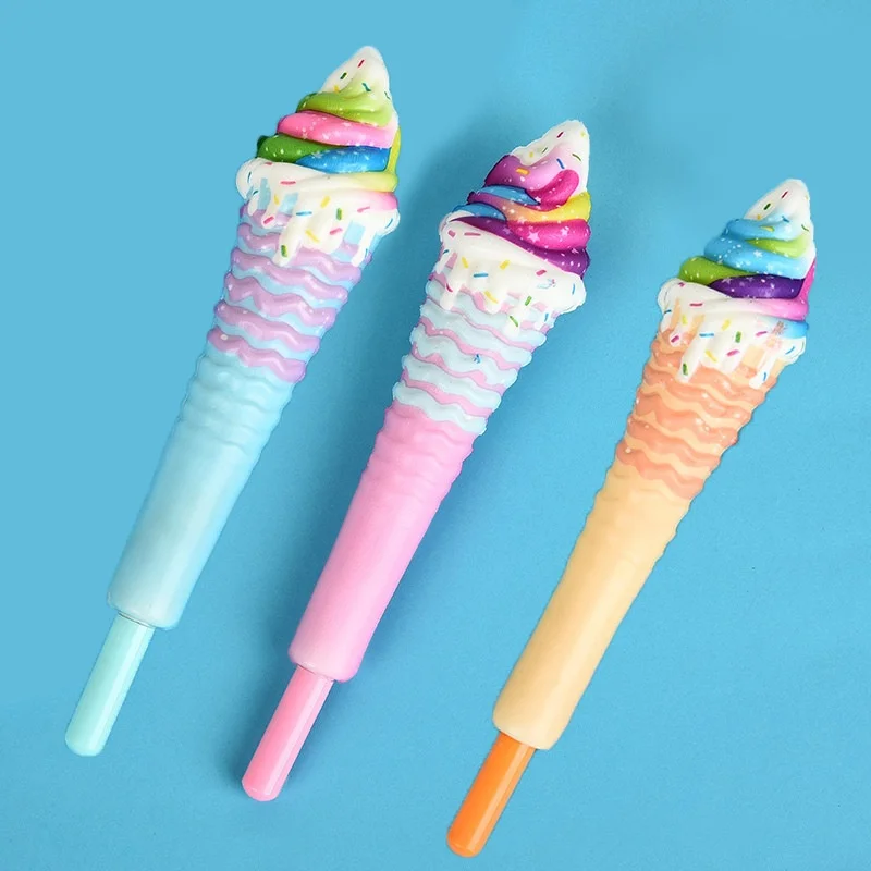 24pcs/lot Kawaii Ice cream Decompression Gel Pen Cute 0.5mm Sponge Neutral Pen School writing Supplies Promotional Gift
