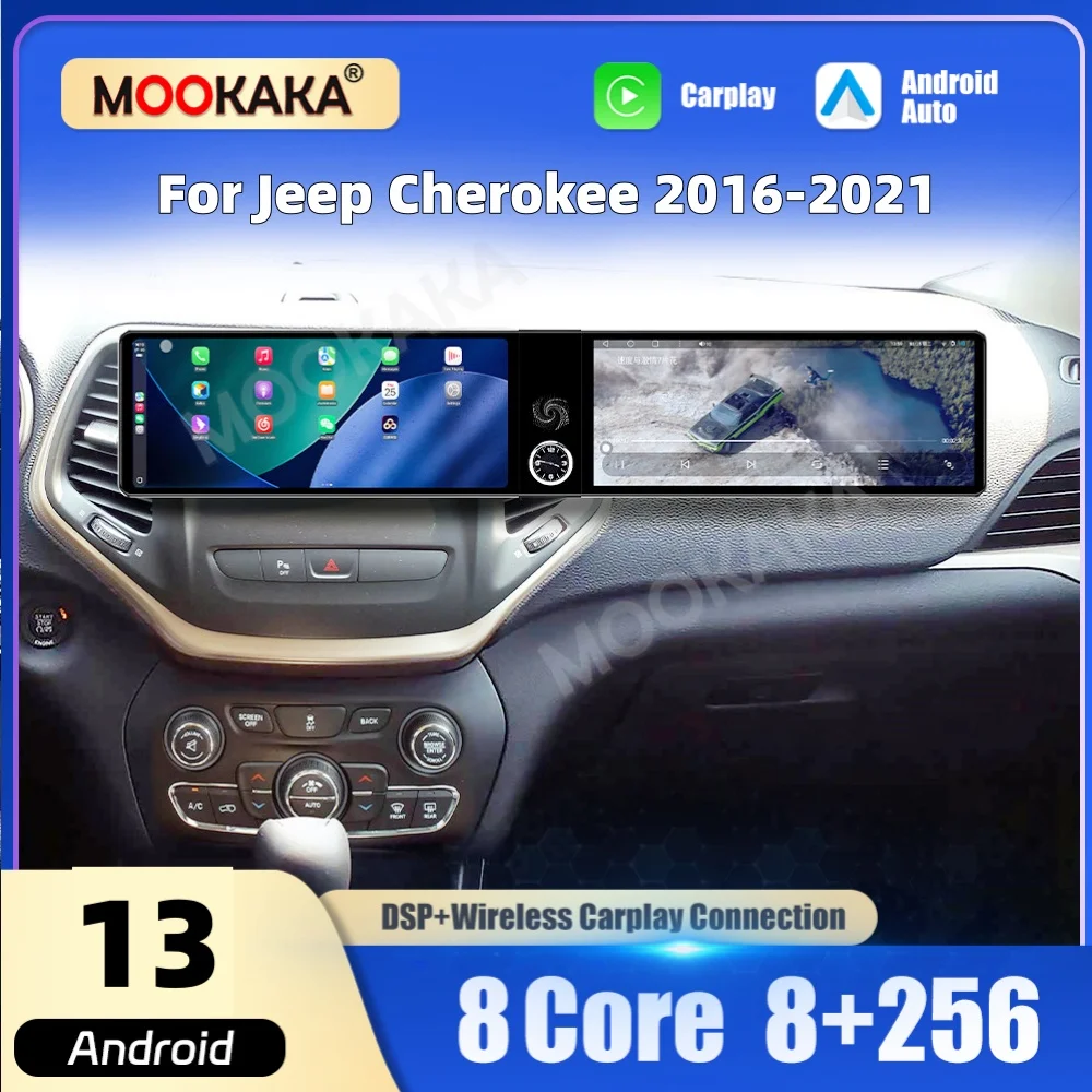 Dual 12.3“ Qualcomm Car Multimedia Player Android Screen For Jeep Cherokee 2016~2021 Car Radio GPS CarPlay Auto Head Unit