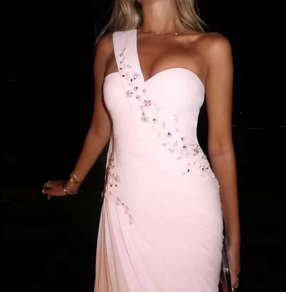 الشيفون حورية البحر فساتين لحضور الحفلات الموسيقية على شكل قلب بكتف واحد مطوي فستان سهرة رائع عالي الجودة رداء حفلات النساء حسب الطلب