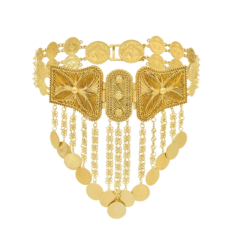 Golden Afghan Body Chains For Women Gypsy Coin Tassel Statement Bohemian Waist Chains Ethnic Hollow Charms Belly Chains Female