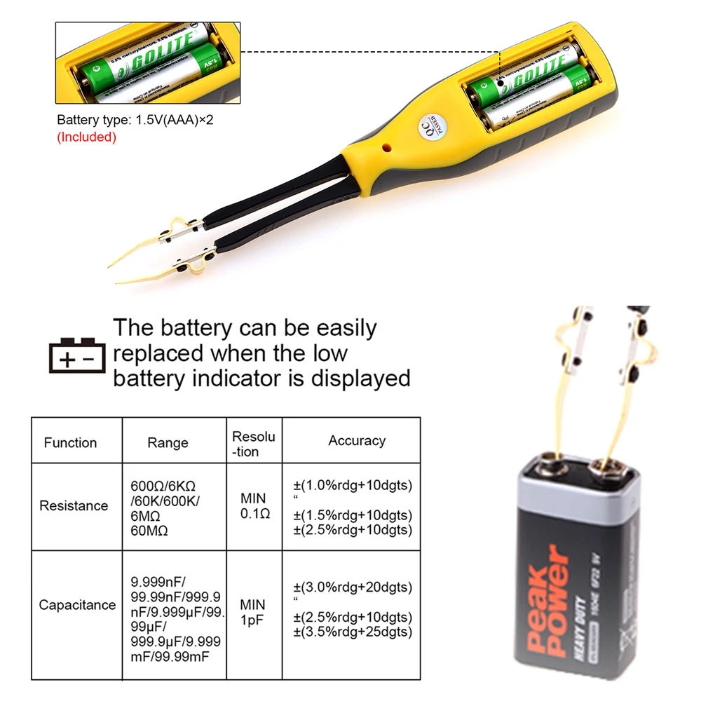 HP-990A SMD draagbaarheidstester Digitale automatische herkenningsmultimeter voor weerstanden Condensatoren Diodes LED & DC-spanning tot 36V