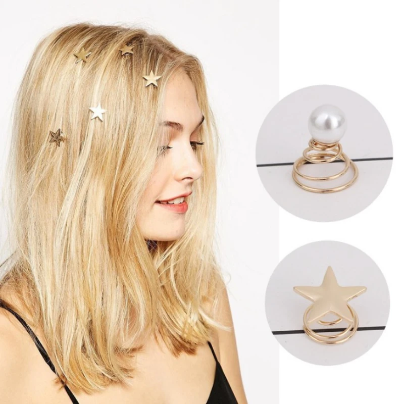 Moda feminina ouro estrela redemoinho espiral hairpin presilhas casamento feminino headwear acessórios ferramentas de trança de cabelo pino de cabelo