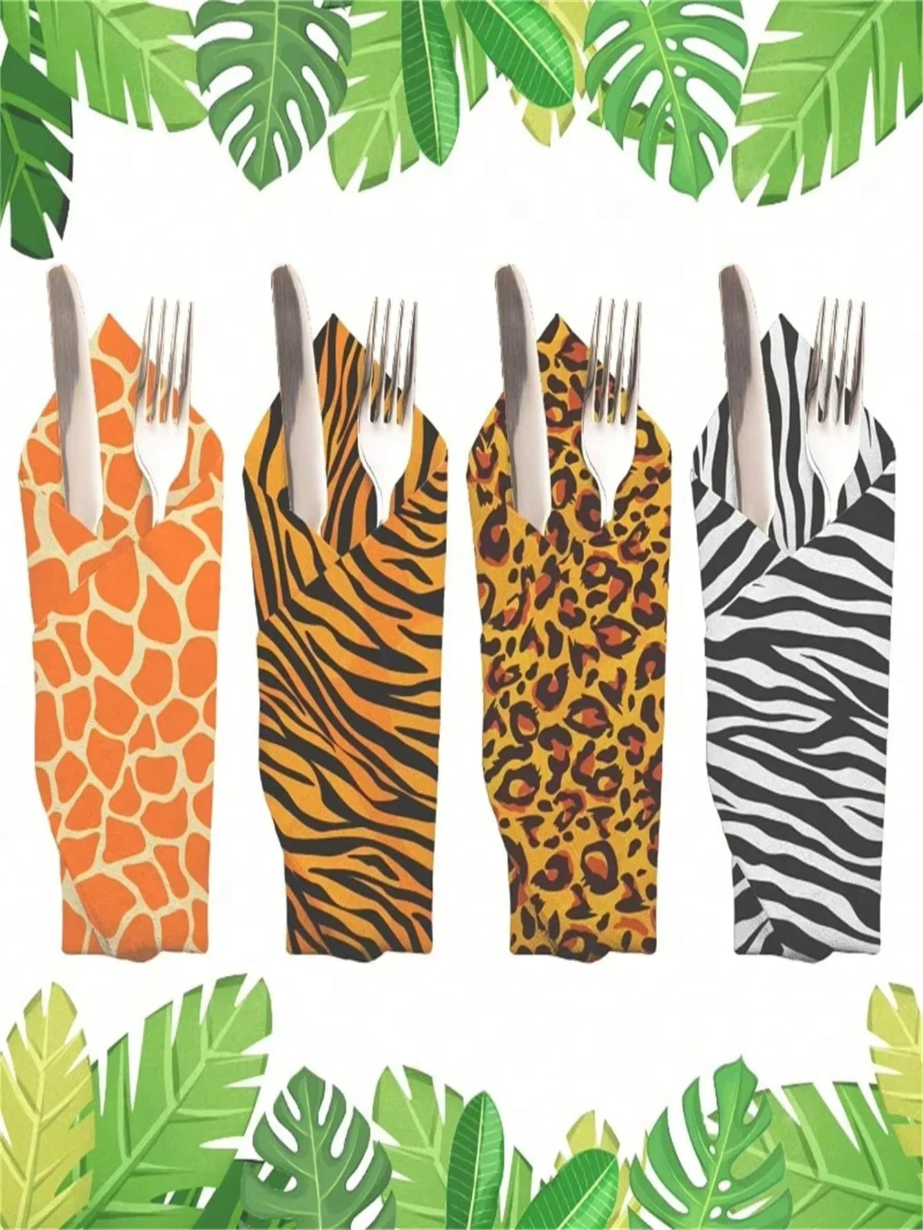 20 Stück/Set Dschungel-Safari-Tiermuster Papierservietten Tiger Leopard Zebra Streifen Blatt-Motiv Cocktail-Party Quadratische Dinner-Servietten – Detail 4