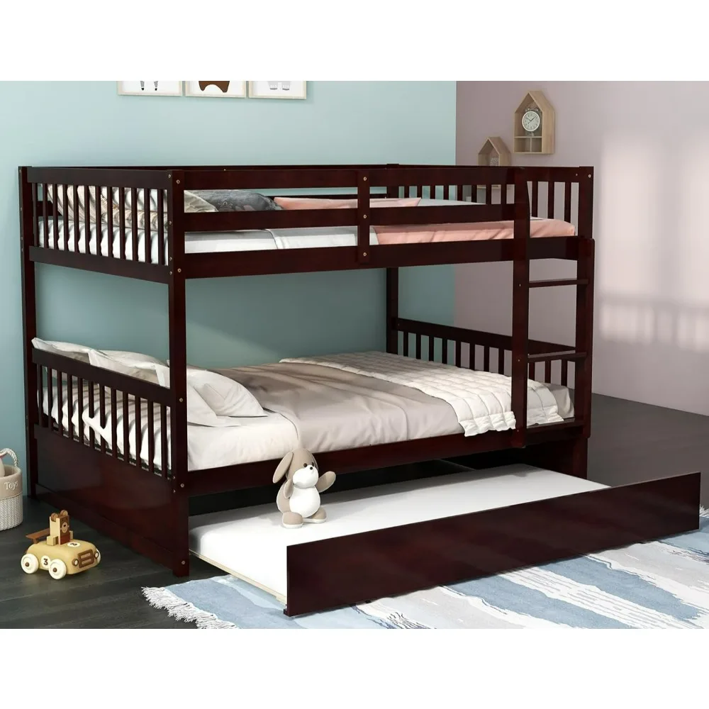 

Full Over Full Bunk Bed with Trundle, Solid Wood Convertible to 2 Beds,Beds for Kids Teens Adults, No Box Spring Needed, Beds