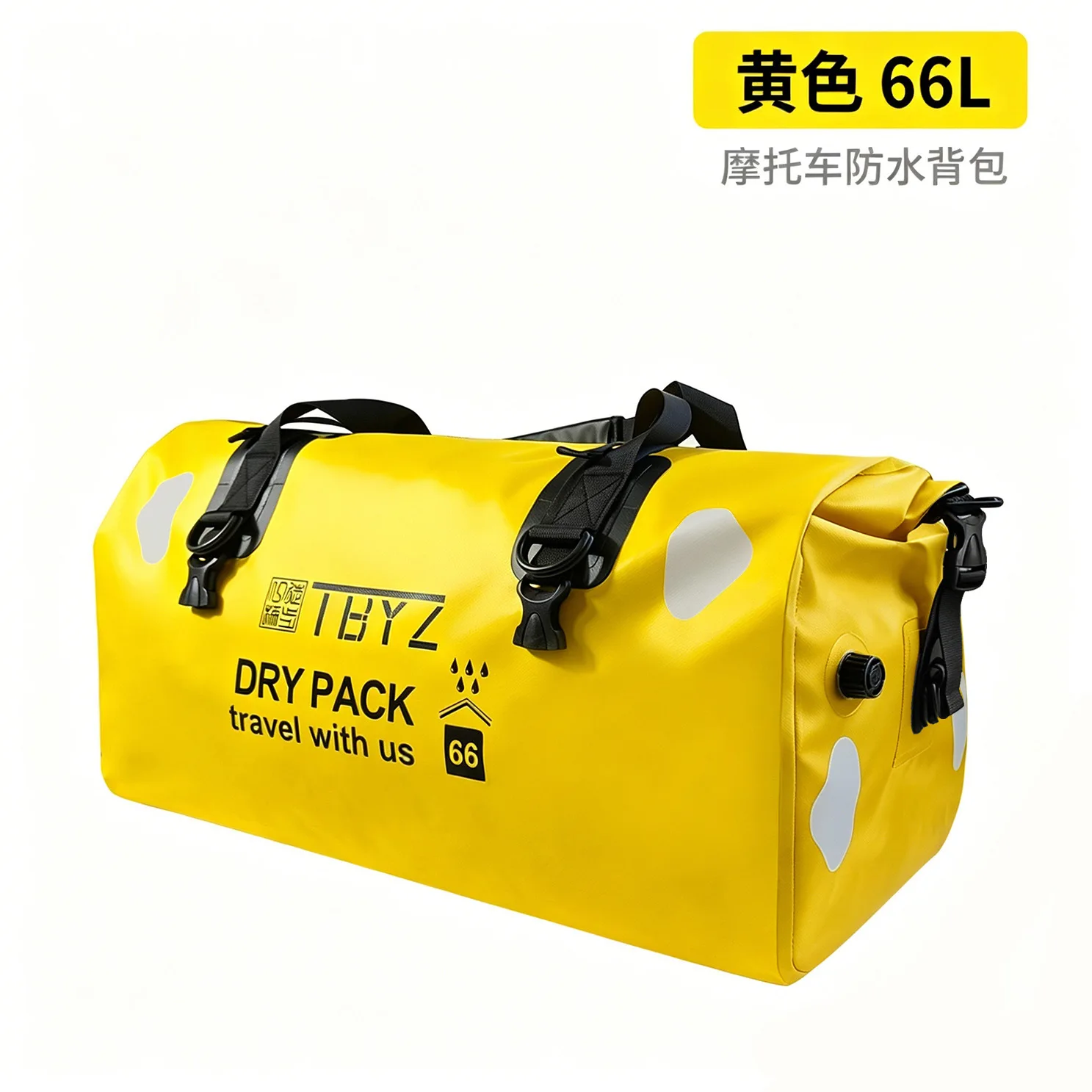 PVC Motorcycle Dry Bag Waterproof 66L Tail Bag Roll Top Luggage with Reflective Strips and Shoulder Strap for Motorbike Touring