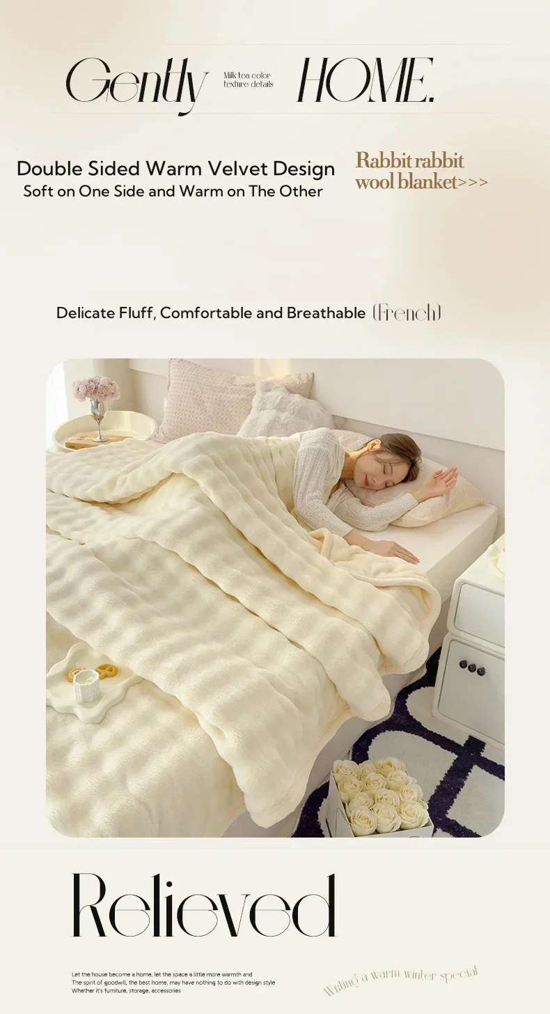 Einfarbige Flanell-Kaninchenfell-Decke, Nickerchen-Decke, Weiche Sofadecke, Korallenfleece-Überwurf für Schlafzimmer, Herstellergroßhandel – Detail 11