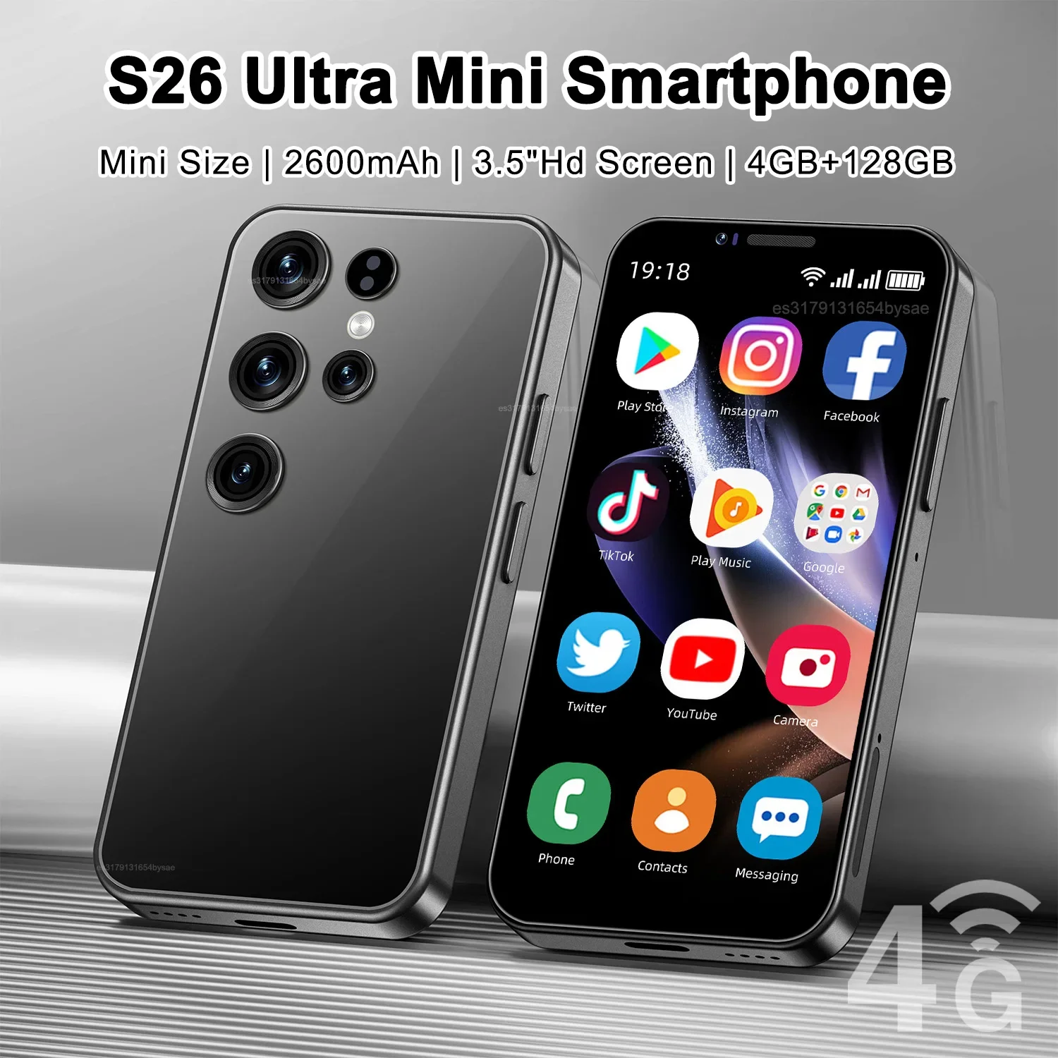 S26 Ultra ponsel pintar Mini 3.5 ", layar HD 4GB + 128GB 2600mAh Android 10 ID wajah 3G/4G WIFI LTE ponsel kecil