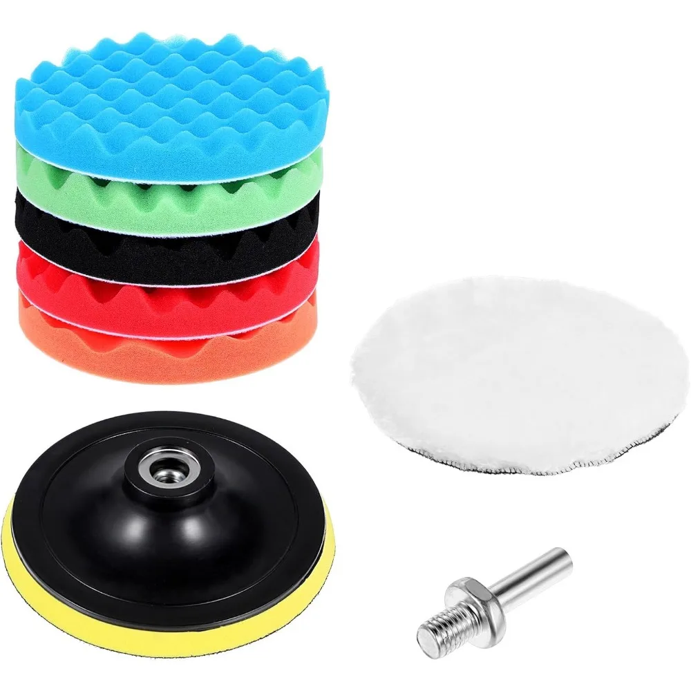 

8Pcs Buffing Polishing Pads Kit, 7 Inches Large Size Buffing Pads, Car Foam Buffing Sponge Pads Kit with Backing Plate for Car C