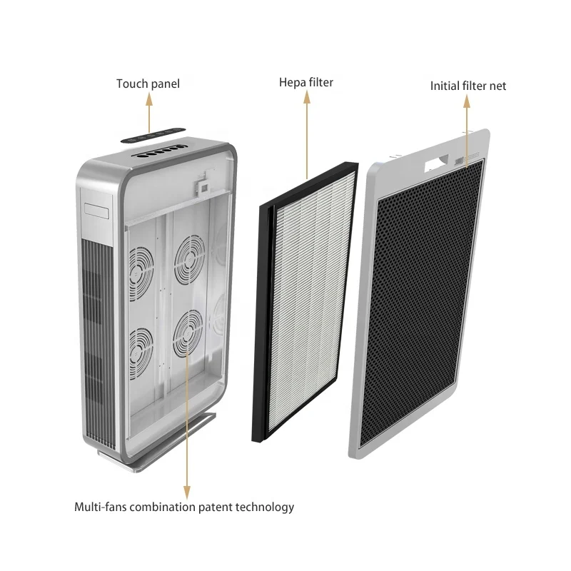 Purificadores de aire inteligentes para el hogar oem con filtro purificador de aire portátil con filtro de carbón activado hepa de 7 etapas