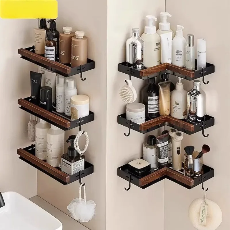 

Black Walnut Bathroom Rack No Punching Toilet Corner Storage Rack Toilet L-shaped Widened Triangular Basket Bathroom Shelf