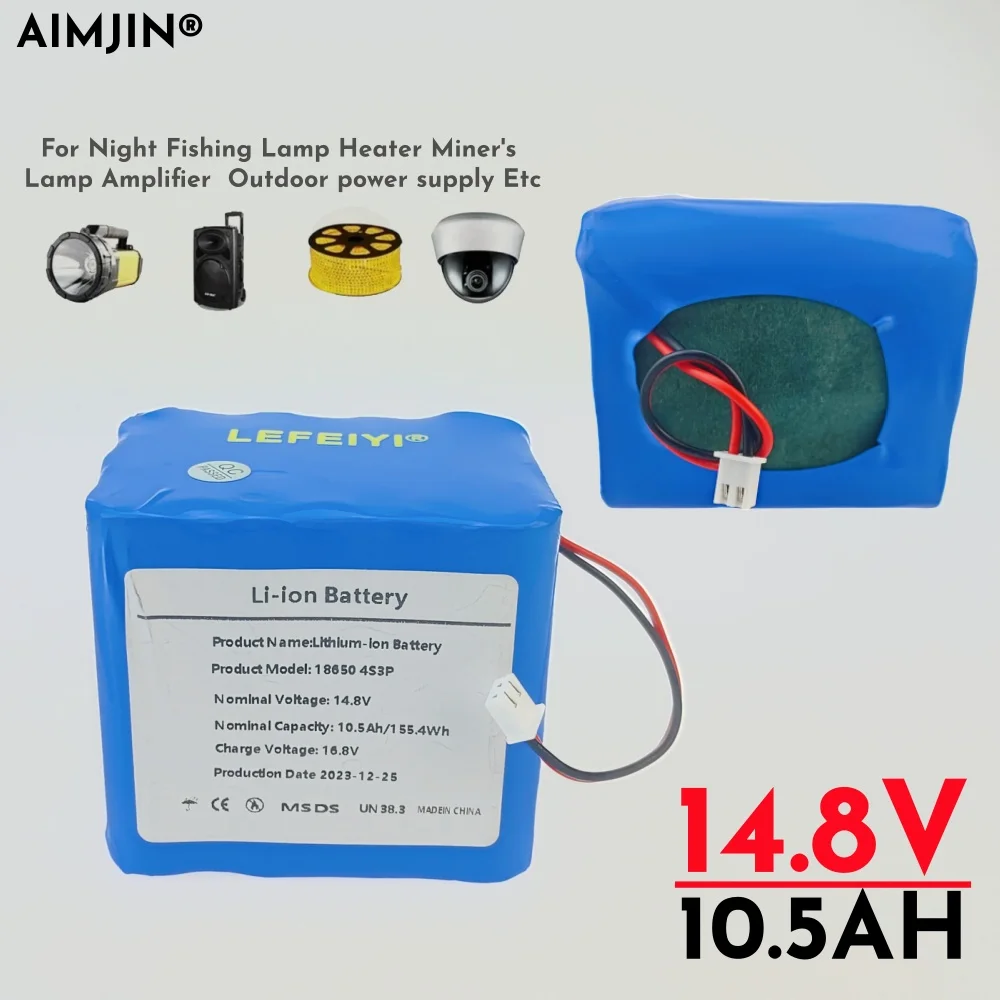 

18650 14.8V Battery Pack 10500mAh 4S3P Built-in 30A Balanced BMS for Outdoor power supply for solar powered stalls