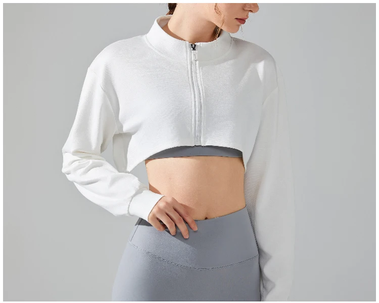 VITALINOVO Damen-Cardigan-Jacke mit Reißverschluss, langärmlig, kurzes Sweatshirt für Yoga, Workout, Laufen, Fitness, Cut-Out-Shirts, Oberteil – Detail 3