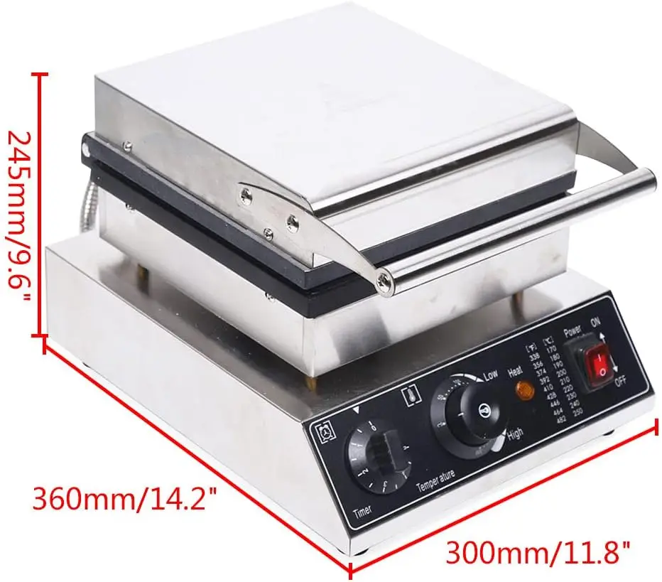 Kommerzielles Waffeleisen, 4 Stück, antihaftbeschichtet, 1750 W, elektrische Waffelmaschine, 110 V, Temperatur- und Zeitsteuerung, rechteckiges Waffeleisen, W