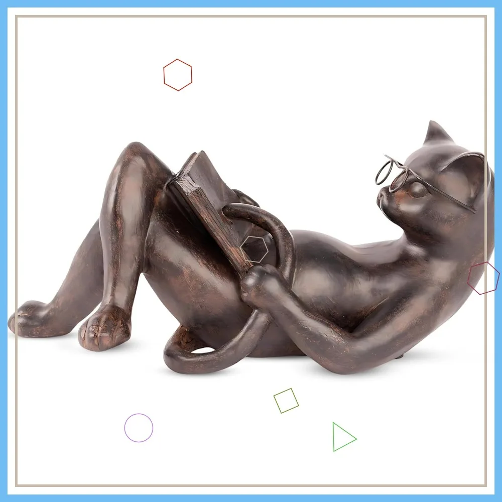 

Resin Cat Reading Figurine, 13.25-Inch Handcrafted Decorative Statue for Bookshelf