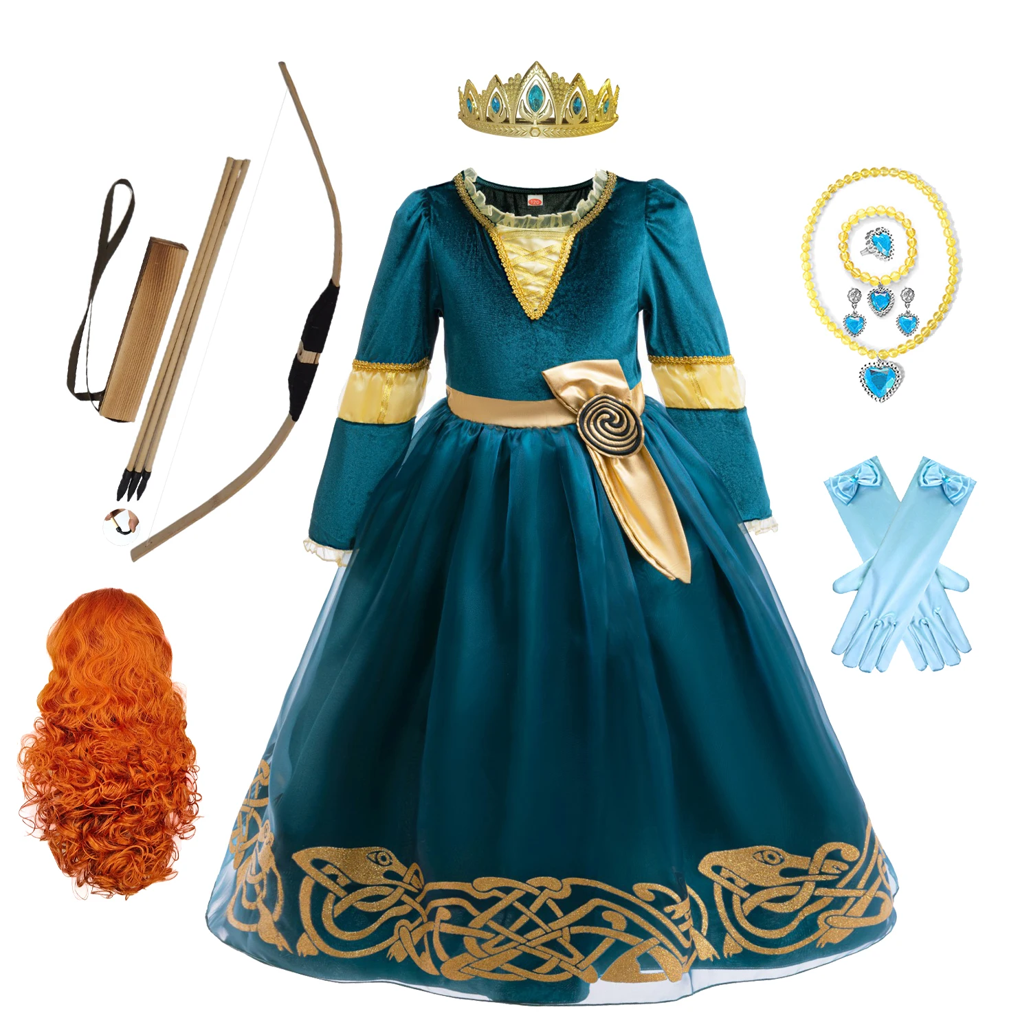 Robe de princesse Cosplay Merida pour filles, vêtements de spectacle pour enfants, robe d'automne pour fête de carnaval d'halloween, tenues à manches longues