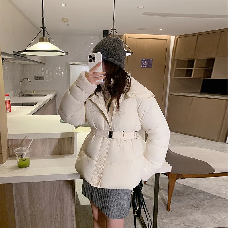PinkyIsBlack Fake Two-piece Down Cotton Jacket Women's Winter Stitching Cotton Padded Jacket Coat Short Turn Down Collar Outwear