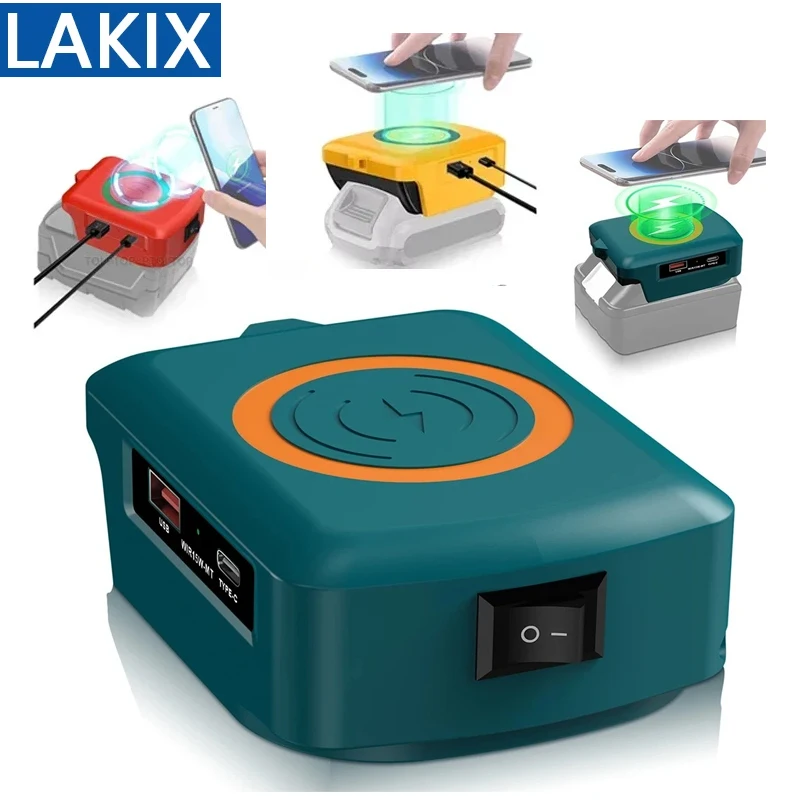 Compatible With Makita/Dewalt/Milwaukee Lithium Battery Wireless Charging Adapter Type C USB Charger Adapter Charging for Phone