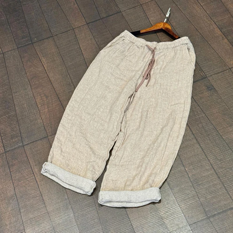 100% Linen Women Casual Wide Leg Pants New 2026 Autumn Chinese Style Solid Color Textured Loose Female Baggy Trousers M3046