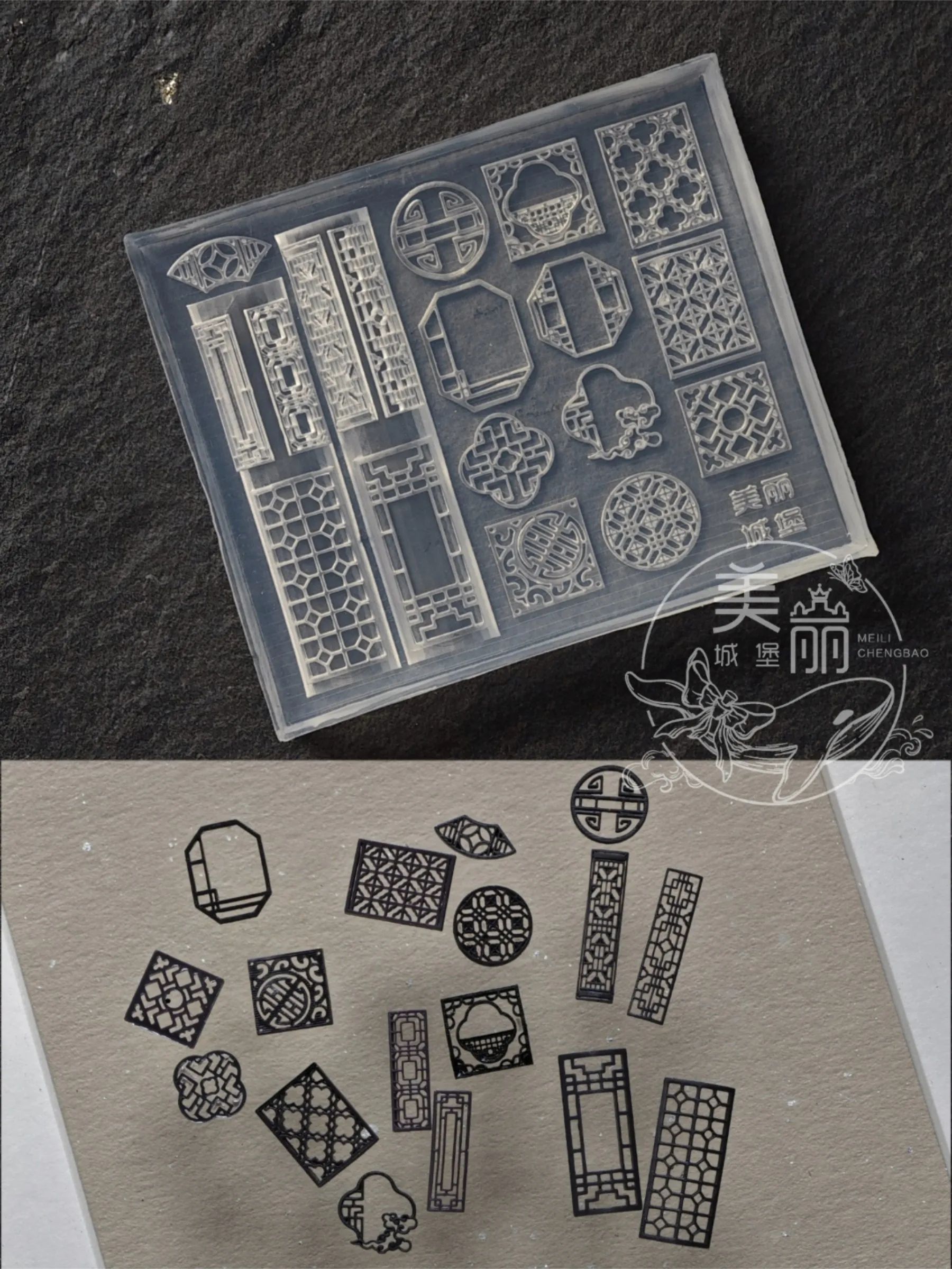 

3D carved mold window traditional Chinese style elements Nail Art Stamping Carved Silicone Mold DIY Template Stencils Reusable