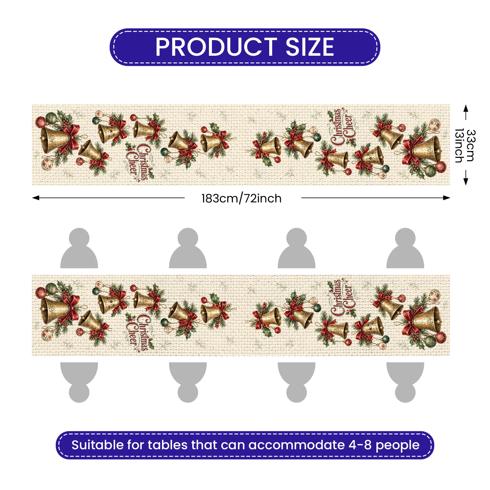 Seasonal Table Runner Evergreen Branch Print Winter Table Runner Christmas Cheer Table Runner Holly Berry Design For Christmas