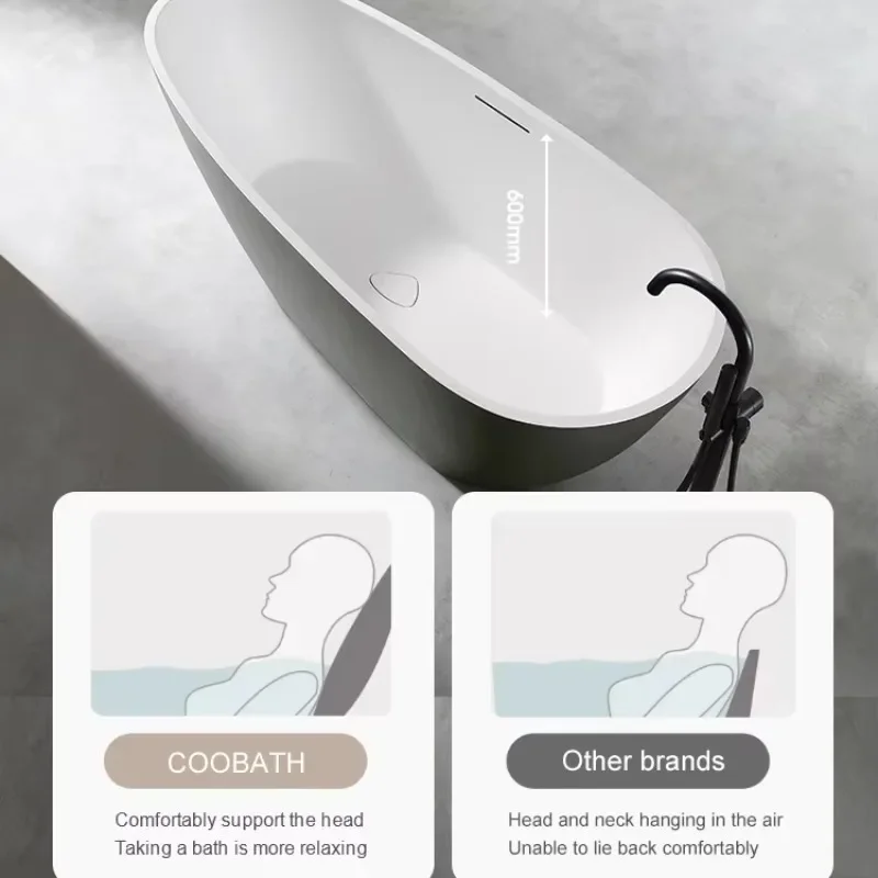 Free Standing Indoor SPA Bathroom Bathtub Artificial Stone Soaking with Solid Surface Oval Corner Multiple Colors for Hotels
