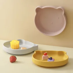 Mamaplan BPA Free Baby Silicone Dining Plate Suction Cartoon Bear Dishes Plate Toddler Feeding Sucker Bowl Training Tableware