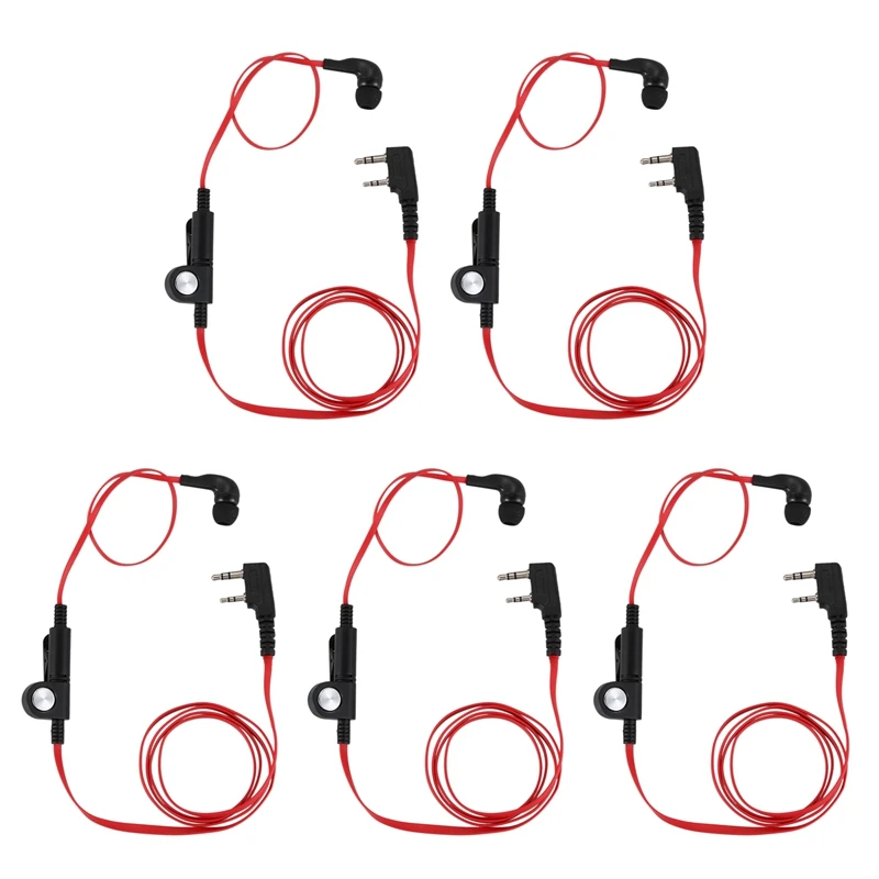 5X 2 Pin Noodle Style Earbud Headphone K Plug Earpiece Headset For Baofeng Uv5r Bf-888S Uv5r Radio Red Wire