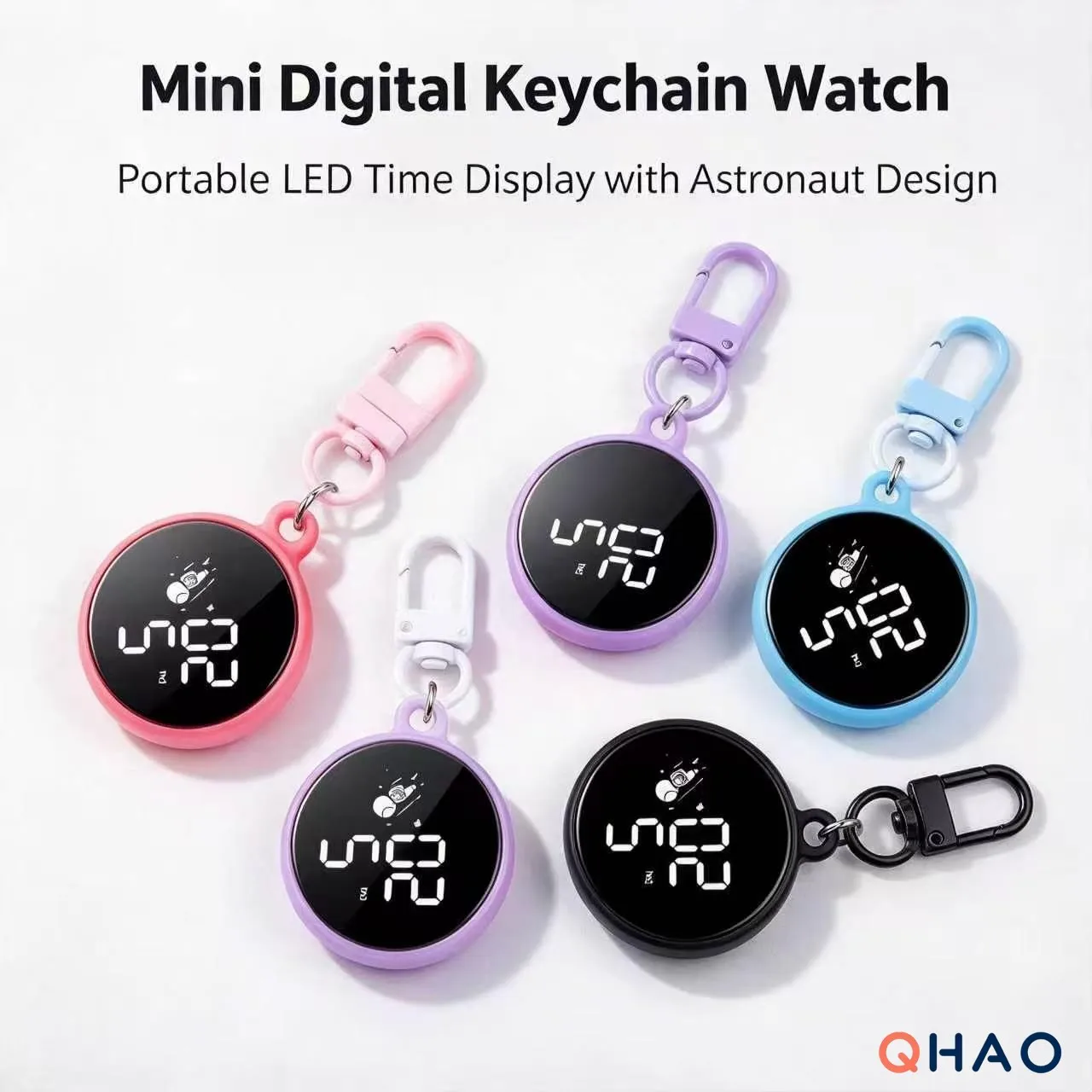 Waterproof LED Digital Keychain Watch Luminous Astronaut Style Cartoon Pendant Electronic Clock