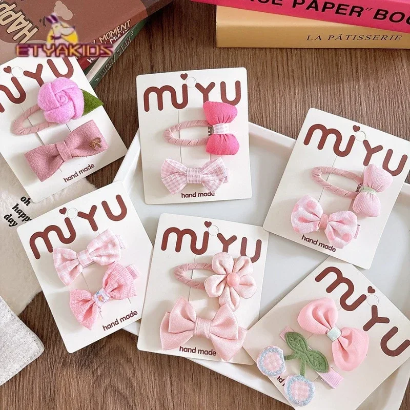 

2pcs Pink Kids Barrettes Flower and Bow Fabric Bow Children Baby Hair Clips Hairpins BB Girl's Bangs Hairpins Kids Accessories