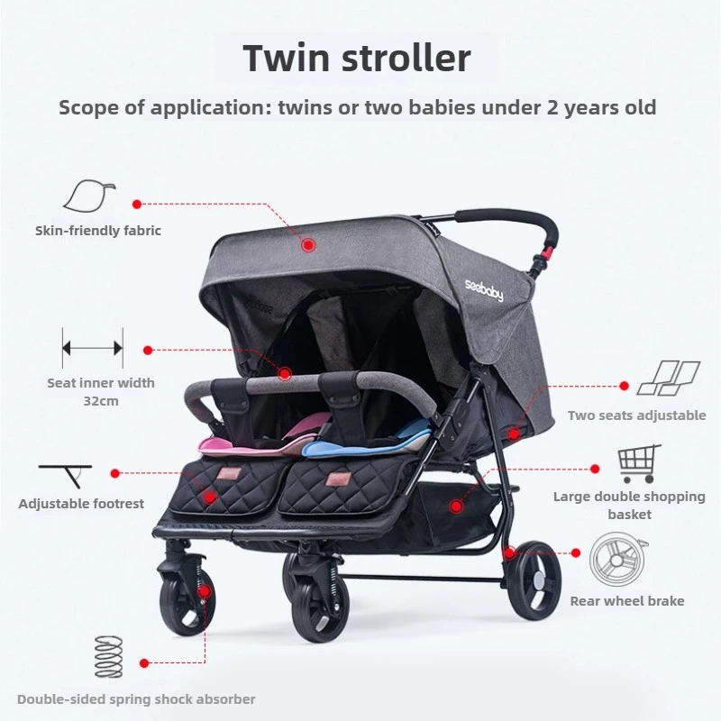 Image 4: Poussette double convertible inclinable et pliable, absorbant les chocs, pour deuxième enfant