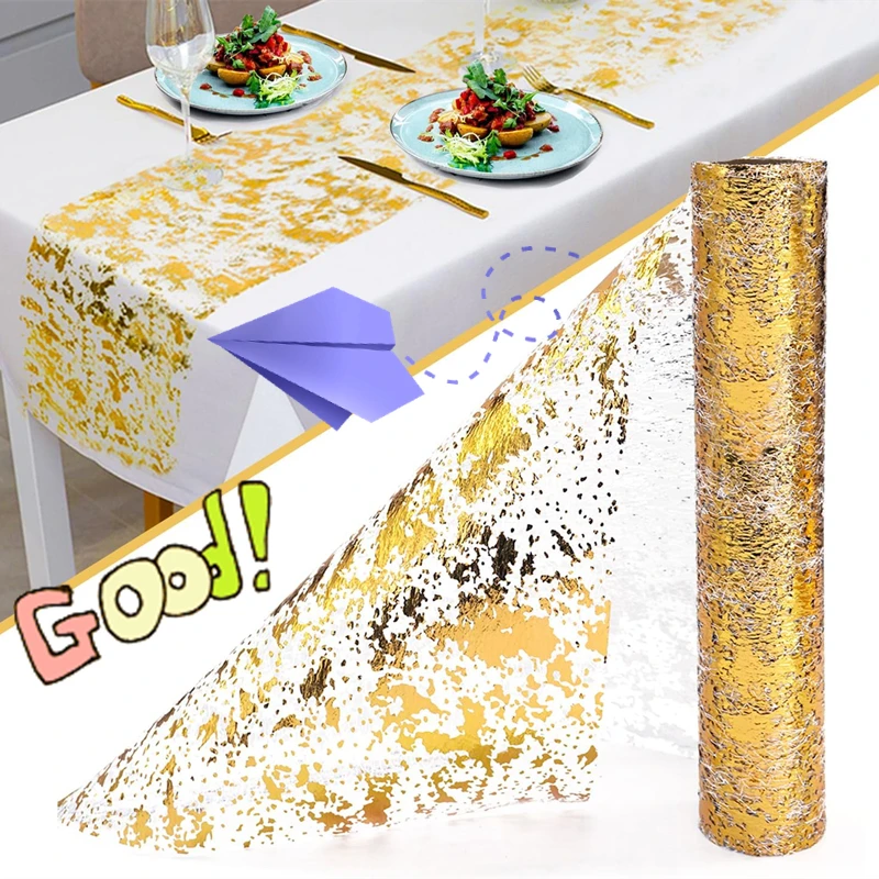 

Newest Gold Glitter Metallic Gold Thin Table Runners Sequin Metallic Foil Thin Mesh Roll Party Wedding Christmas Birthday Decor