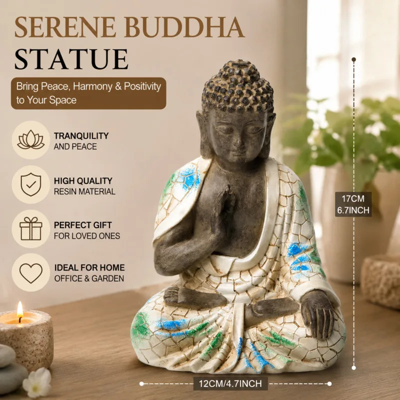 Mini Zen Buddha Statue Resin Handcrafted Waterproof Meditation Figurine Garden Statue Patio Balcony Yard Decor Statue Gift New