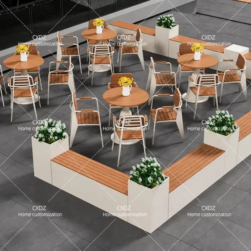 Waterproof Sunproof Outdoor Table and Chair Set Small Round Bar Table for Milk Tea Shop Coffee Shop Leisure Area Dining