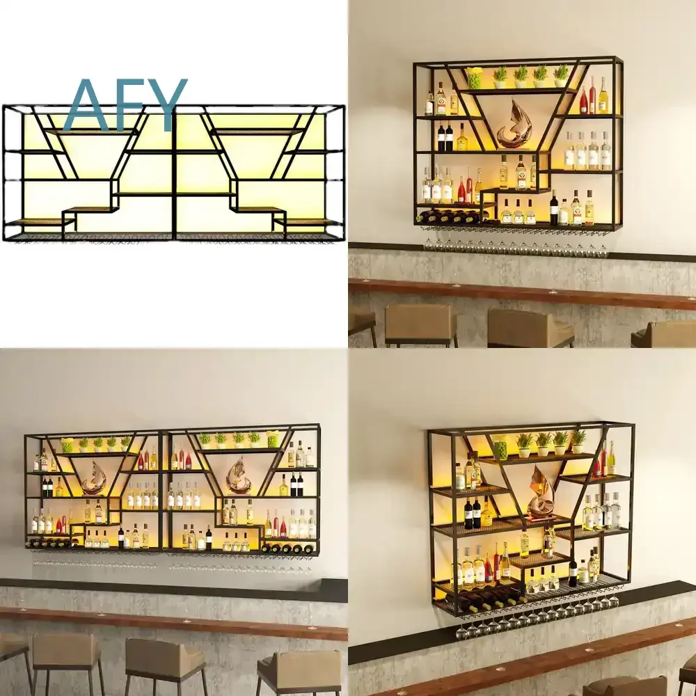 Wall Rack for Restaurant Home Wall Hanging Wine Glass Rack for Red Wine Hot Iron Creative Bar Wine Cabinet Storage Organizer