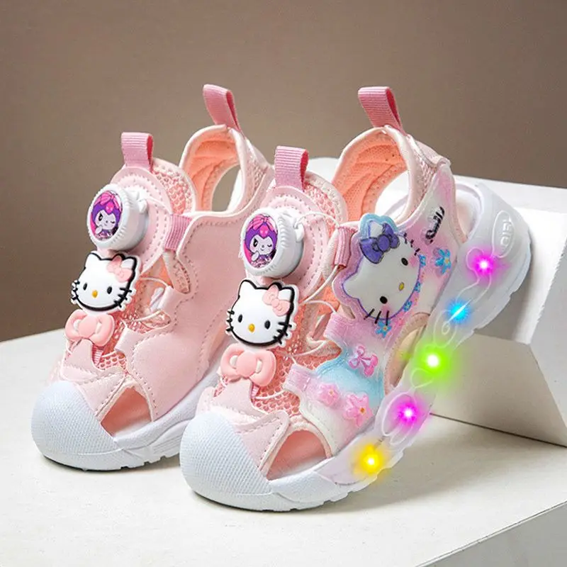 

Sanrio Hello Kitty Girls Sandals Summer Children's Sports Beach Pink Purple Shoes Girls' Soft Non-Slip Shining Shoes