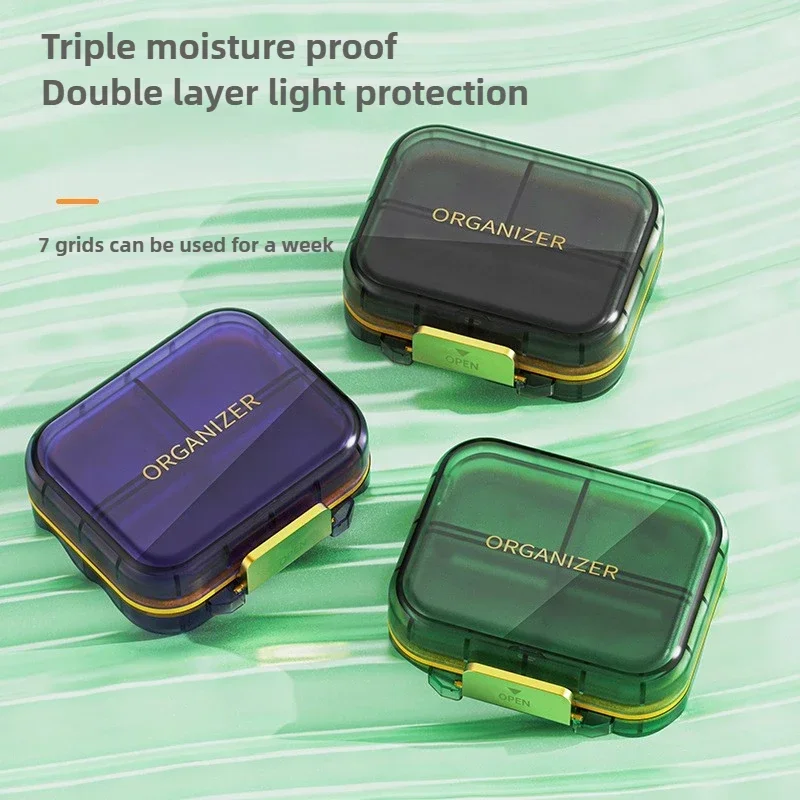 7 شبكات صندوق حبوب منظم دواء مزدوج الطبقات في الهواء الطلق المنزل علبة حبوب منع الحمل المحمولة البلاستيك الصغير تخزين حبوب منع الحمل حامل فيتامين