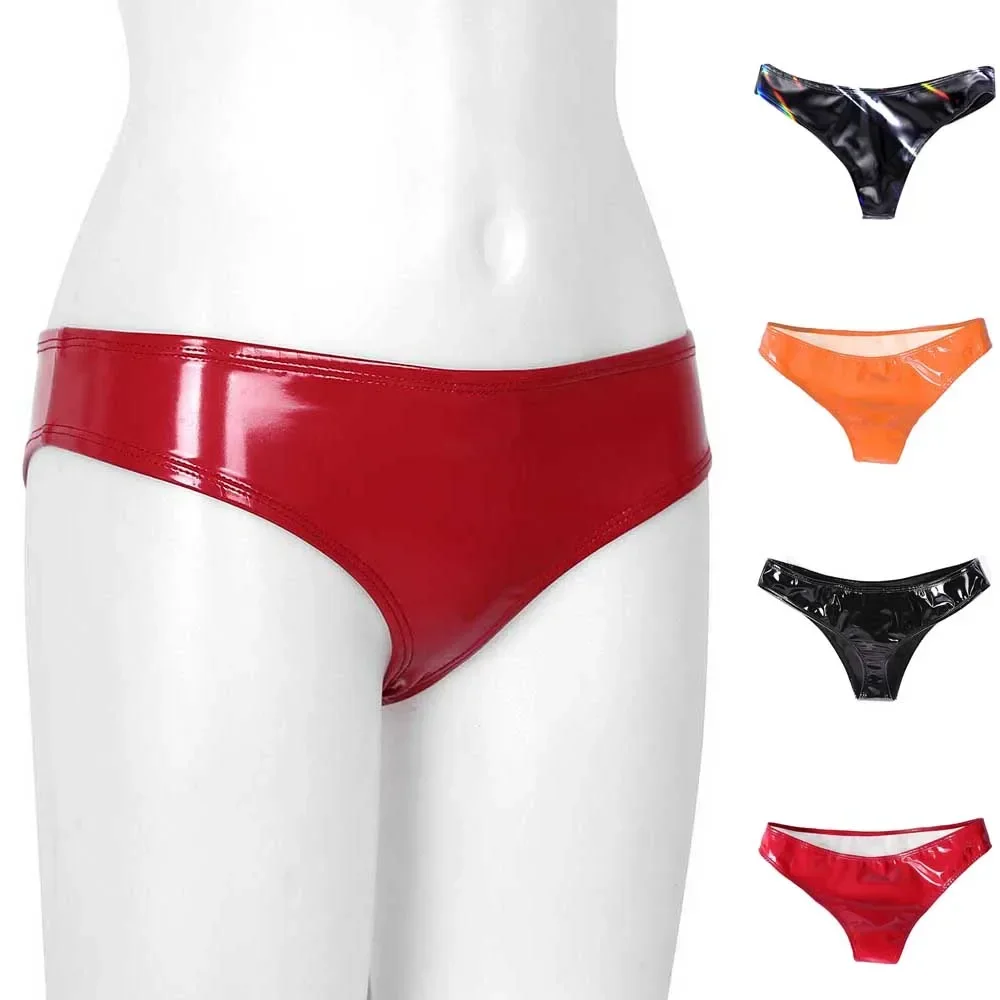 Sexy Womens Panties Panty Lingerie Wet Look Faux Leather Slink Shiny Low Rise Underpants Sissy Thongs Briefs Underwear