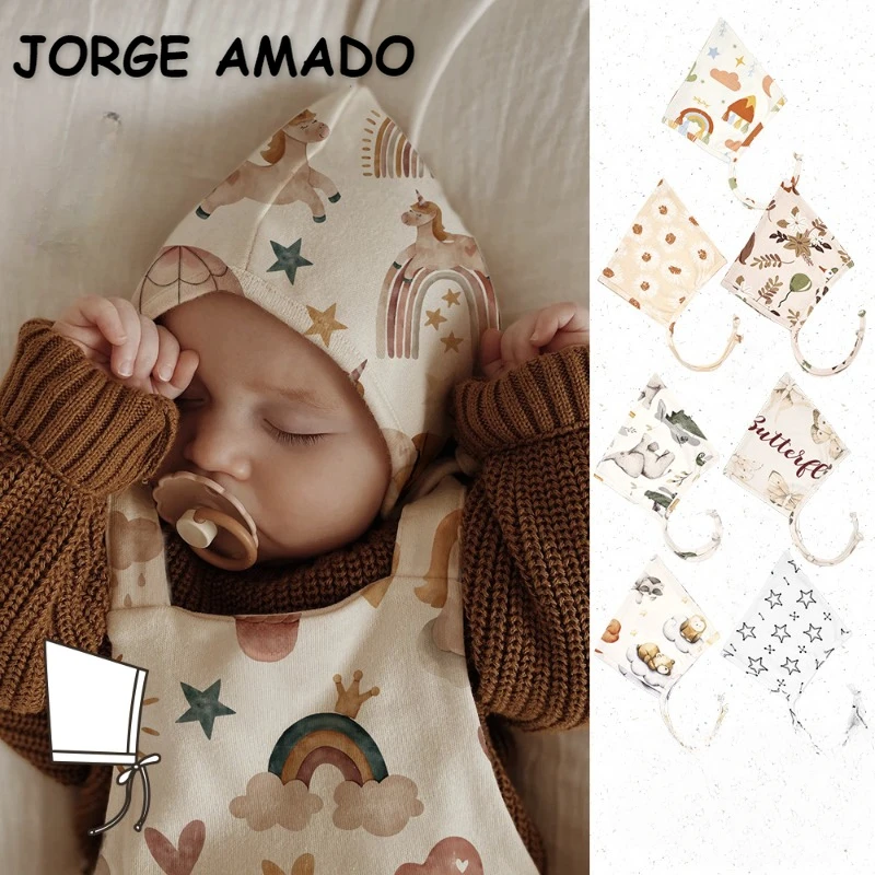 

Baby Girl Boy Cap 2025 New Autumn and Winter Ear Protection Hat Cartoon Print Newborn Fetal Cap Q101