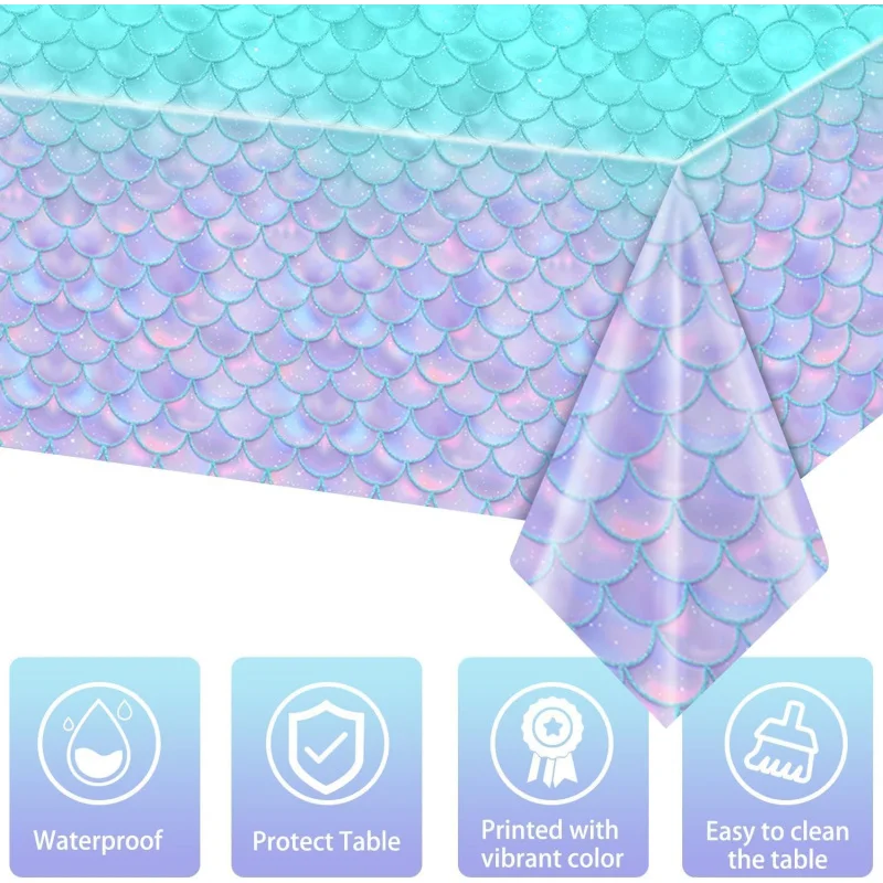 Mermaid Tablecloth -Mermaid Birthday Decorations for Party Girls Baby Shower Themed Birthday Party Favors view 6