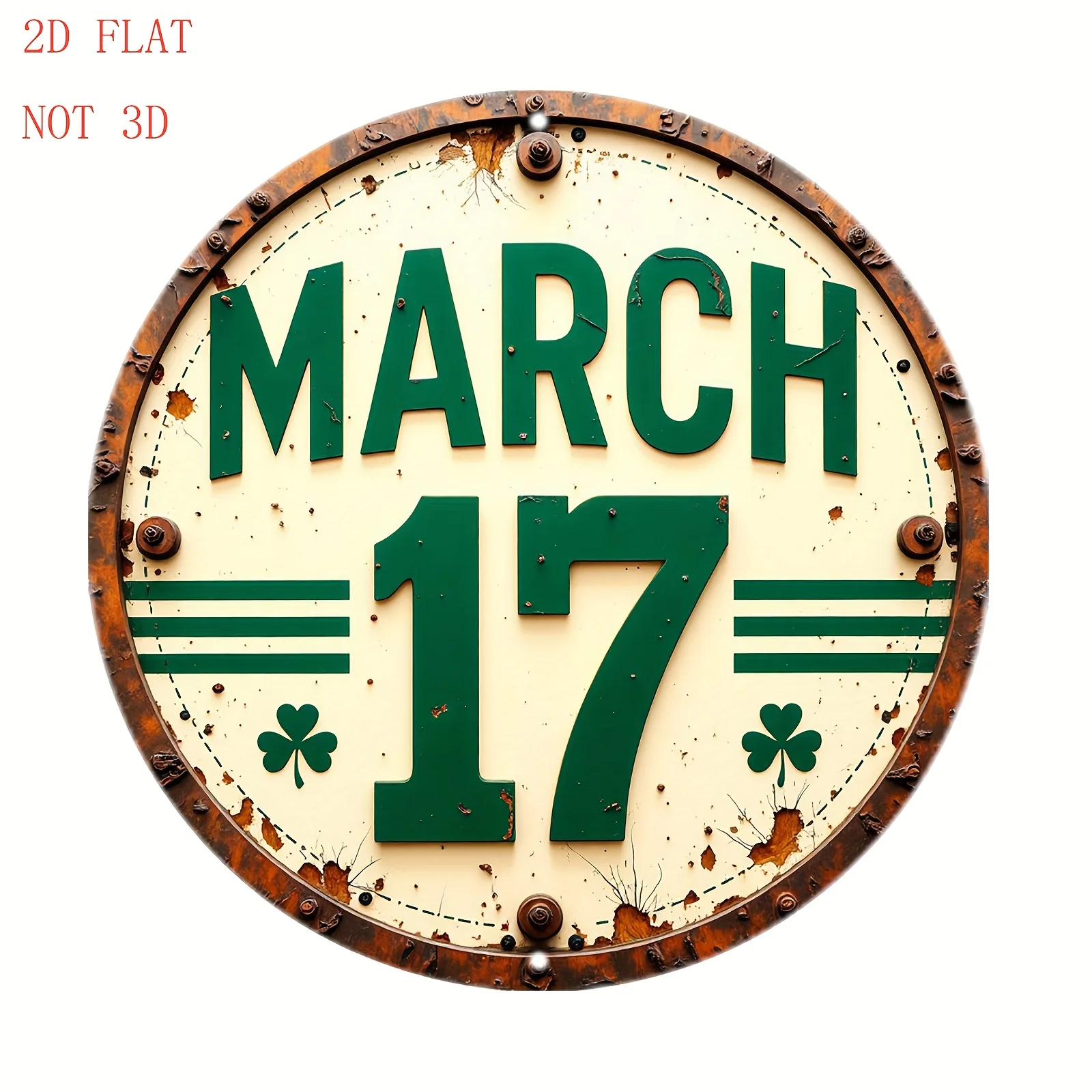 2D Flat - [Open ]2D Flat 1pc Retro St. Patrick'S Day March 17Th Metal Wall Decor - Large 8 Inch Round Irish Shamrock Sign with S