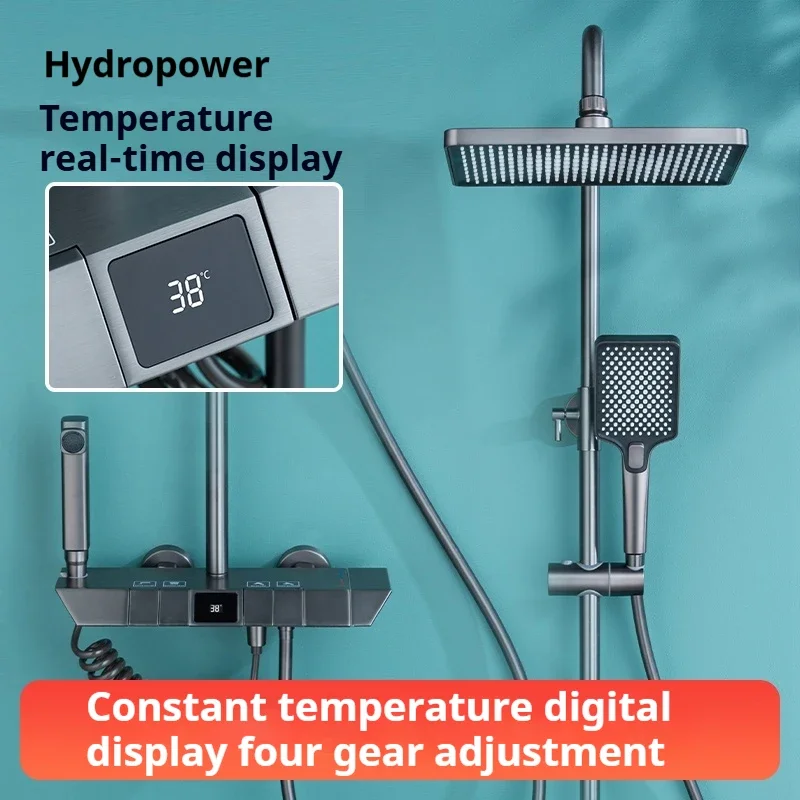 YyhcHot & Cold Digital Display Shower Sets Systems 4-in-1 Control Brass Waterfall Shower Faucets With Jet Shower Heads For Bathr