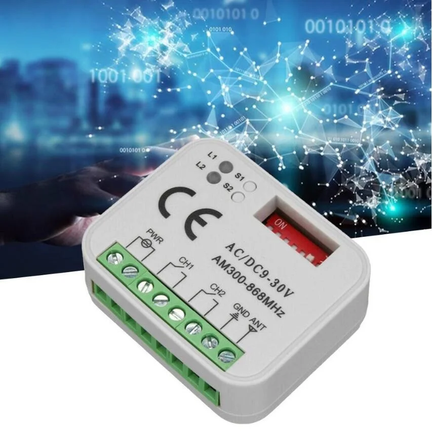 Universal AC/DC 300-868MHz Garage Door Receiver 2CH Remote Control Receiver Replacement Fixed Code Rolling Code 433MHz 315MHz