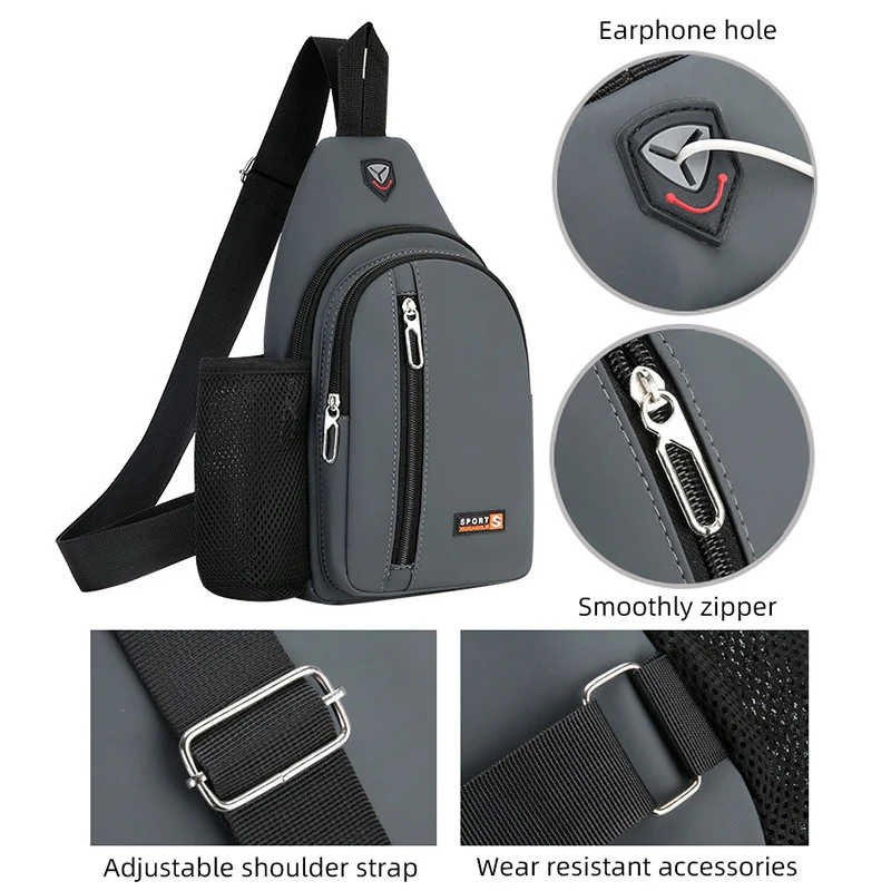 Men Chest Bag Large Capacity Shoulder Bags Sports Cross Packs with Bottle Pocket Portable Crossbody Pack with Earphone Hole