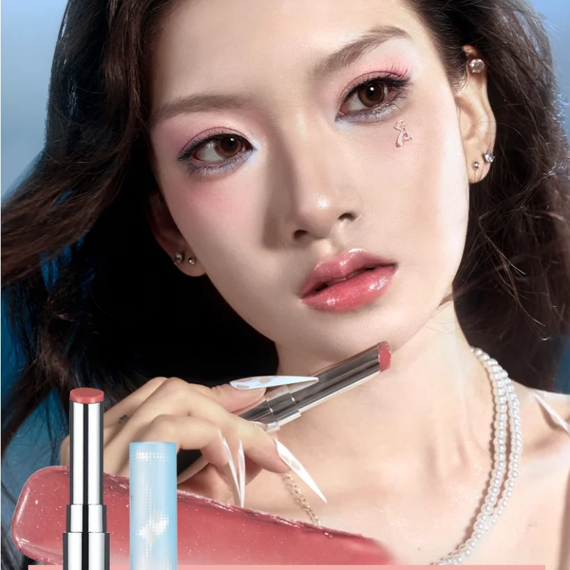 ملمع شفاه صلب من فيلم كريريبي كريستال، لمسة نهائية مرآة طويلة الأمد، شفاه مبطنة، ملمع شفاه أحمر، أحمر شفاه مرطب للنساء