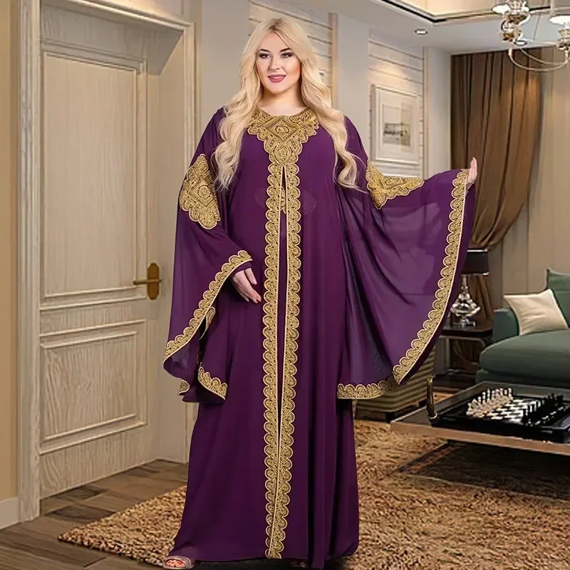 Caftano Dubai Abaya turchia abito lungo in Chiffon musulmano abbigliamento islamico abiti africani eleganti per le donne Boubou Robe Djellaba Femme