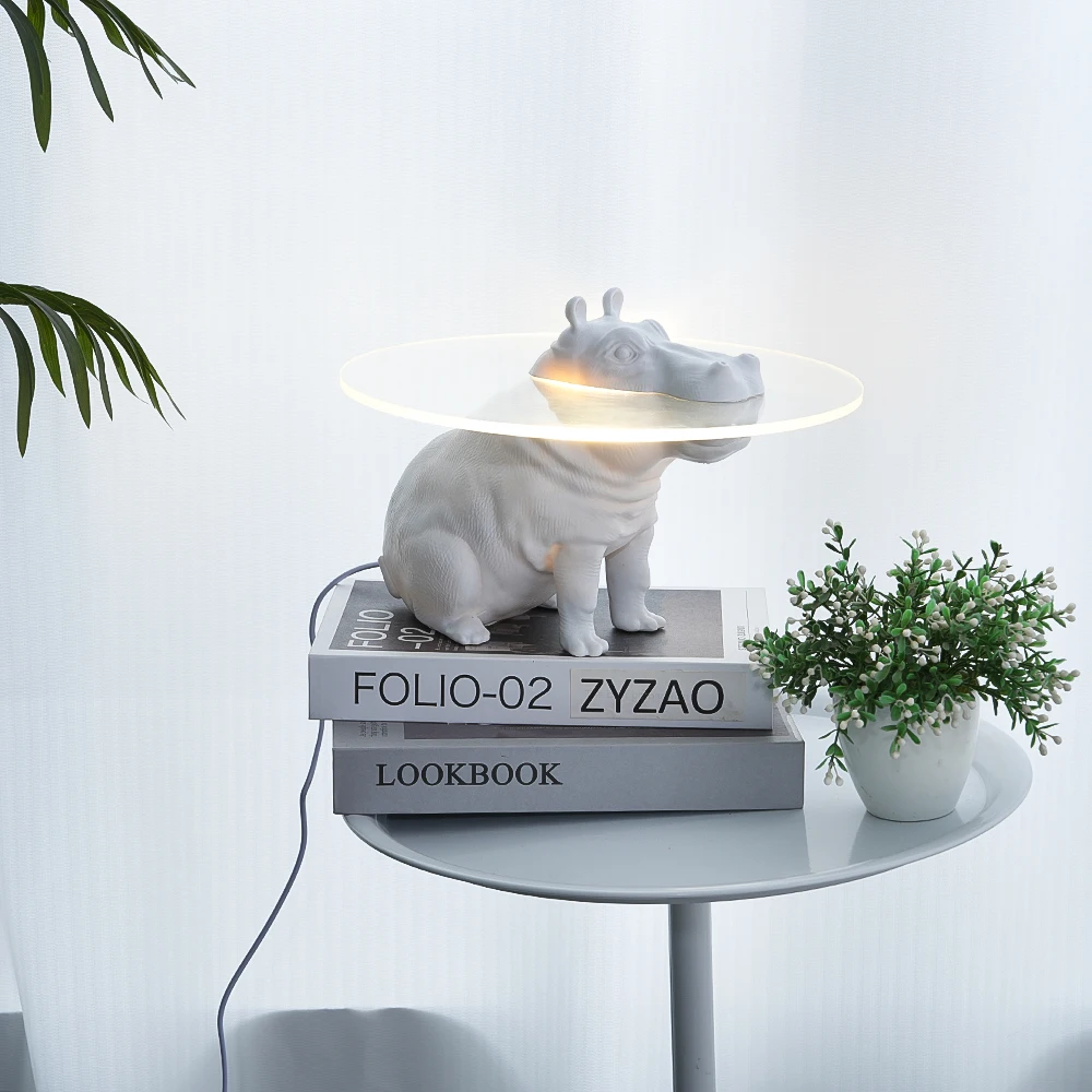Hippopotamus table lamps Tray Animal Statue Creative Ornament Living Room Bedroom Night light Miscellaneous Storage Home Decor